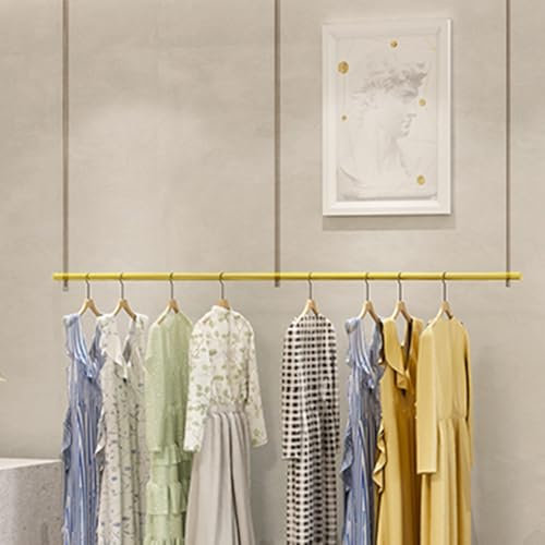 Kleiderstange Garderobenhalter Decken-Kleiderstange für die Montage an der Decke Für Flur, Garderobe, Schlafzimmer, Kleiderständer Hängegarderobe höhenverstellbar Deckenmontage Kleiderbügel(Gold,200CM