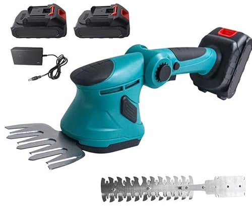 Akku Grasschere, 21V Heckenschere mit 2x7500mAh Batterie, 8 cm Grasmesser und 22 cm Strauchmesser, 90° Verstellbarer Arbeitswinkel, für Straße, Gartenarbeit, Terrasse (2x7500mAh Akku)