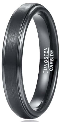 083BASE Wolframkarbid-Ring, gebürstet, Schwarz oder Silber, 4–8 mm