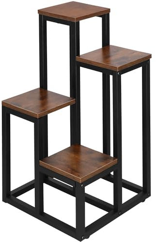 SPRINGOS Support de fleurs Escalier de fleurs avec 4 niveaux Colonne en métal Forme géométrique Stable Élégant Charge max. 30 kg Jardinière surélevée Espace pour 4 pots de fleurs