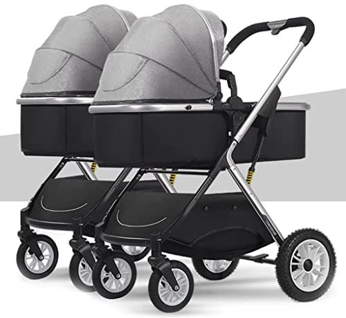 HAQMG Zwillingskinderwagen, Faltbarer Doppelkinderwagen for Babys und Kleinkinder, abnehmbare 2 Einzelkinderwagen, Doppelkinderwagen mit umkehrbarer Babywanne, verstellbarem Verdeck(Black)