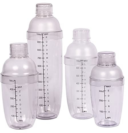 CIYODO 4piezas Coctelera De Plástico Transparente Con Coctelera De Mano Para Bebida De Bar Para Cóctel Kit De