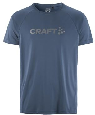 Craft Core Essence Logo Tee Lake - Maglietta Traspirante M in Poliestere Riciclato - Maglia Funzionale Manica Corta per Fitness, Escursionismo e Allenamento all'aperto