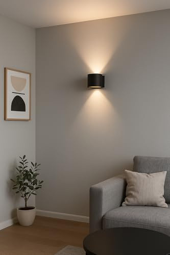 Braytron Moderne Runde LED Wandleuchte 8W 3000K Warmweiß – Schwarz Aluminium Up & Down Wandlampe Innen – Stilvolle Wandbeleuchtung 520 Lumen 90° Abstrahlwinkel Wohnzimmer Flur Schlafzimmer Modern