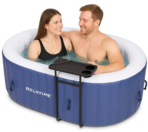 Bañera de hidromasaje inflable para 2 personas al aire libre, 100 chorros de aire, spa ovalado portátil con bomba de calentador integrada, bañera de hidromasaje inflable para relajación, bandeja de