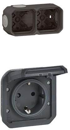 LEGRAND, Plexo New Feuchtraum Aufputzdose 2-fach, horiz./vert. installierbar, Anthrazit, 069602L+2x Plexo New Einsatz, Schraubklemmen, Feuchtraum-Steckdose, IP44 - IK08, Anthrazit, 069839L