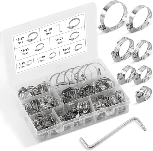 72 Pièces Ensemble de Colliers de Serrage Inoxydables Réglables – Serre Joint, Collier de Serrage Métallique, Kit Polyvalent pour Tuyaux de Divers Diamètres, Plomberie, Automobile, Jardin et Bricolage