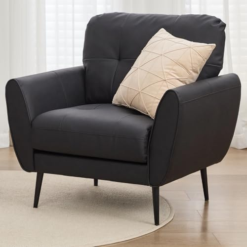 GRAVFORCE Sessel Wohnzimmer Ohrensessel Sessel mit Armlehnen Bequem und Modern Lesesessel Loungesessel Prägunoserie Einzelsofa (1, Schwarz)