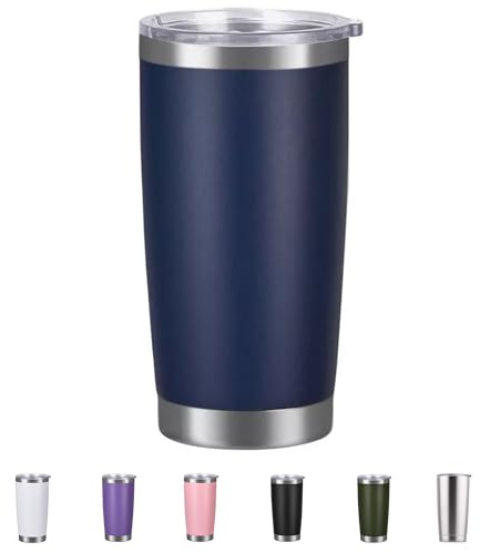 Shunshi Insulated Travel Tumbler with Leak-Proof Lid, 20oz Double-Wall Stainless Steel Mug - Keeps Hot/Cold 4/10H, Car Cup Holder Fit, BPA Free - Ideal for Coffee, Commute & Gifts (Navy Blue)