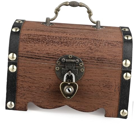 Parliky Boîte de Rangement Vintage Bois avec Cadenas et Serrure Tirelire Coffre à Trésor Sécurisée pour Maison Décoration et