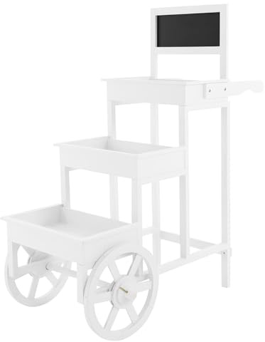 3-Tier Rolling Plant Cart with Blackboard & Wheels | Large Flower Display Stand for Home Garden Flower Shop | Indoor/Outdoor Decor | Easy Assembly, 33lbs Capacity, White Color Shown