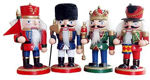 Lot de 4 figurines en bois Casse-noisette Soldat Roi Marionnette en bois Décoration de Noël pour enfants Cadeau de Nouvel An