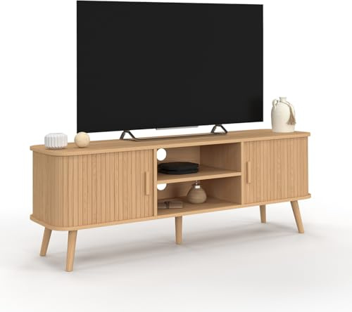 IDMarket - Meuble TV 140 cm Romie Lattes tasseau Bois Coloris chêne