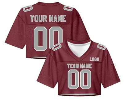 Tenue de Pom-Pom Girl, Crop Top Oversize Y2K Streetwear Filles, Maillot de Football Américain Femmes Nom/Numéro Personnalisés, Haut Court Manches Courtes Encolure V – Léger pour Fêtes/Streetwear