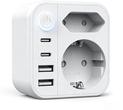 Eckerdromk Adattatore per Presa, Presa Multipla 6 in 1, Adattatore per Doppia Presa USB con Interruttore, Adattatore Multipresa, Doppia per Casa, Ufficio, Viaggio, Camera da Letto, Soggiorno, Bianco
