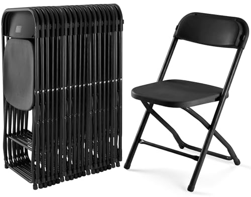 DUMOS Folding Chairs Sets of 20, 330lbs Capacity Plastic Stackable Home Office Chair, Portable Fold Up for Indoor Outdoor, Patio, Camping, Garden, Party (Black)