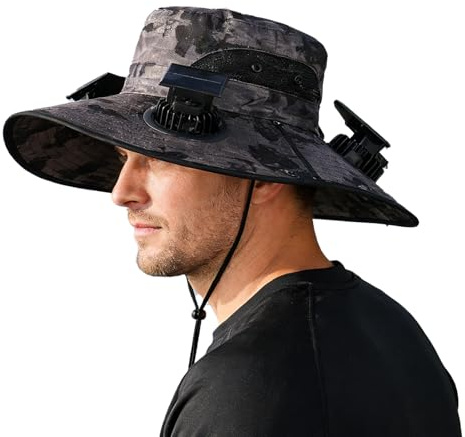 Manolyee Sombrero con Ventilador Solar,Gorro de ala Ancha con 4 Ventiladores Solares,Sombreros para Mujer | para Pesca, Jardinería, Senderismo, Trabajo de Verano