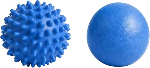 Massage Ball Set Spiky Trigger Point Massage Ball and Smooth Lacrosse Ball for Deep Tissue Muscle Recovery 6.1cm & 7cm for Foot, Back, Shoulder, Neck, Gym, Yoga, Physiotherapy and Home Use (Blue)