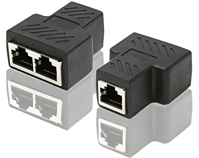 HUACAM HCM72 Adaptateur de répartiteur de Port Ethernet RJ45 CAT6 LAN 1 à 2 Coupleur de Port Femelle Double Femelle à Femelle, Paquet de 2 et Noir