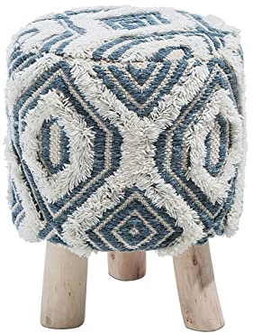 Beliani Hocker Sitzhocker Taburett weiß blau Wolle und Baumwolle Oriental Agra
