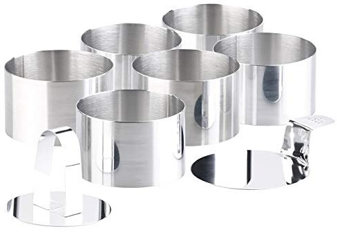 Rosenstein & Söhne Dessertringe: 6 Dessert-/Speiseringe Ø 8 cm, Höhe 5 cm, rund, mit Heber & Stampfer (Anrichtringe, Backring, Backformen)