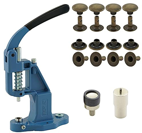 Getmore Parts Juego de Remaches Compuesto por Prensa de Ojales, Remaches Huecos y 100 Remaches de Cabeza única, Acero – latón Envejecido, 6 mm