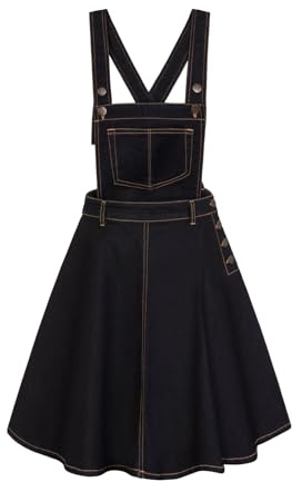 Hell Bunny Rockabilly Denim Mini Dress Dakota Pinafore Black 4XL 22