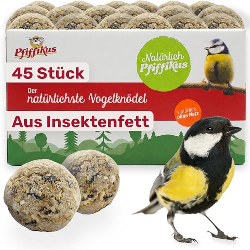 Pfiffikus Natürlich Meisenknödel ohne Netz – 45 Stück – nachhaltig aus Insektenfett – Premium-Wildvogelfutter zur ganzjährigen Fütterung