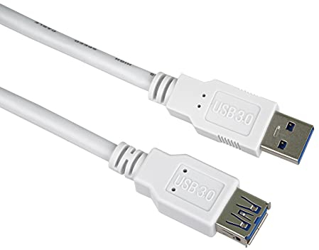 PremiumCord Cavo di Prolunga USB 3.0 1m, Cavo Dati Superspeed ​​​​​​Fino a 5 Gbit/s, Cavo di Ricarica, Presa USB 3.0 Tipo a sulla Spina, a 9 Poli, Schermato 3X, Colore Bianco, Lunghezza 1m