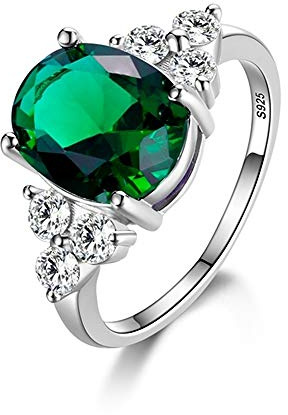 QWKLNRA Damring damringar med oval grön strass ädelsten topas stenar 925 sterling silver smycken ring bröllopsfest jul årsdag födelsedagspresent, 9