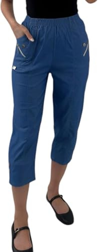Crazy Fashion Ladies Capri Three Quarter Soft 3/4 Pants Ladies Stretch Cropped Pull On Elasticated Waist Shorts Plus Size Summer Trousers for Women UK (Denim Blue, 16)