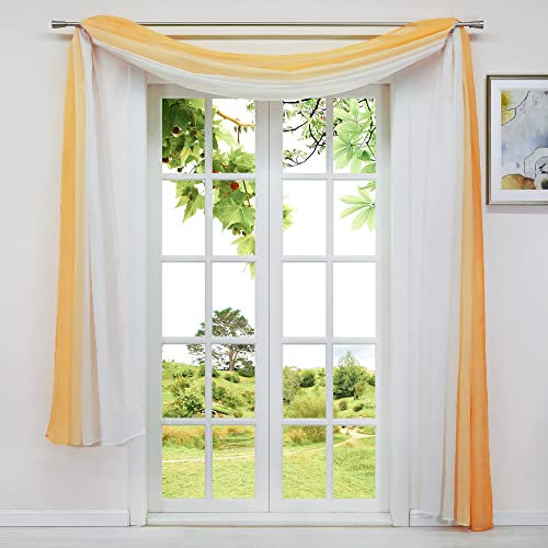 HeichkelL Voile Transparent Querbehang Freihandbogen Gardine Farbverlauf Vorhang Dekoschals Bindegardine für Wohnzimmer Party Bühnendeko BxL 140x300cm, Orange