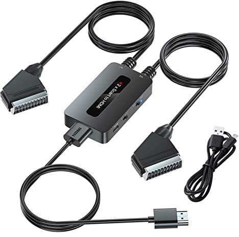 Kirolle Convertitore 2 x Scart a HDMI con Interruttore di Rapporto 4: 3/16: 9, Dual Scart a HDMI per Dispositivi più Vecchi da Visualizzare su HDTV