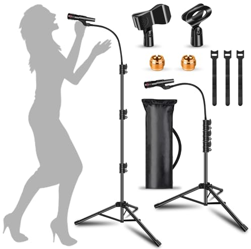 Mikrofonständer, Mikrofonständer, Stativ, Schwanenhals, Mikrofonarm, höhenverstellbar, 90,180 cm, mit Mikrofon-Clips und 3/8 Zoll – 5/8 Zoll Adapter, Hochzeit, Bühne und Mikrofonhalterung