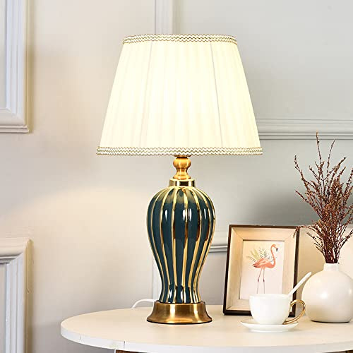 Mengjay E27 Vintage Keramik Tischlampe Amerikanischen Land Stil Schlafzimmer Nachttischlampen Stoffschirm Moderne Einfache Art Studie Wohnzimmer Hotel Villa Dekorative Schreibtischlampe
