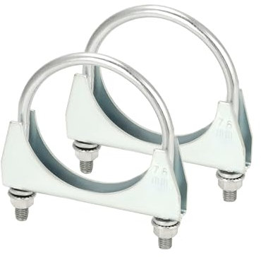 QWORK - U Muffler Tip Exhaust Hook, 2 Pack 3 Universal Muffler Exhaust Clips, Steel Exhaust Pipe Clamp