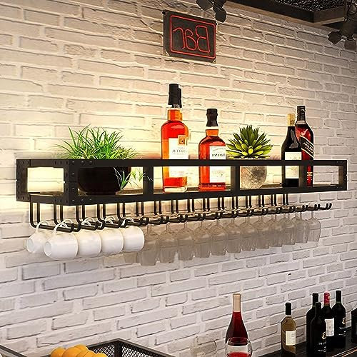 SAGIDAR Wall Mounted Wine Racks Gold/Schwarz, Umgekehrter Weinglashalter, Weinglas-Halter Aus Metall, 60cm-150cm, Robust Und Langlebig, Stielgläserregal Doppeltes Hakendesign, Platzsparend