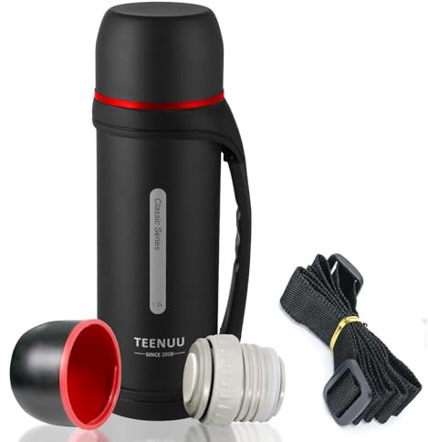 Ruucy Thermal Flask 1.2L, Stainless Steel Water Bottle with Handle, Leakproof Vacuum Insulated Flasks, Portable Insulated Bottle Travel Flask for Hot and Cold Drinks(Black)