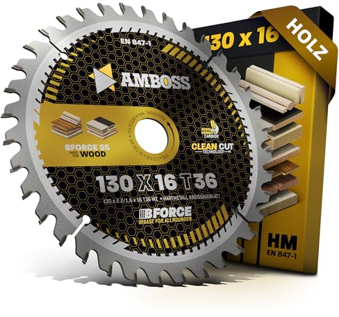 Lame de scie circulaire HM - 130 x 16 mm - Z36 - Dents alternées - Pour bois - Coupe fine AMBOSS WERKZEUGE® Lame de scie 130 mm compatible Pour Metabo 4340*. 6311 BHK 01*. BHK 2* KS 3340 S. KS 40 S