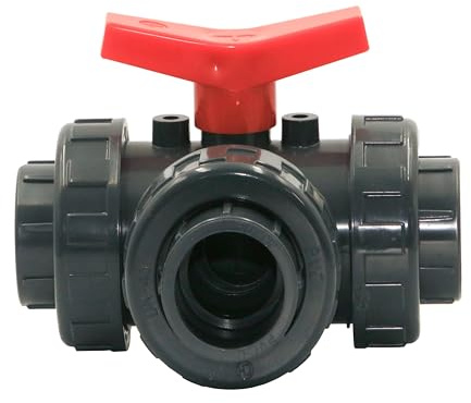 HAF 1x PVC 3 Wege Kugelhahn T-Bohrung mit 50mm | Klebemuffe x Klebemuffe x Klebemuffe | Absperrhahn aus grauem PVC-U | PN16 für Poolfitting, Pool, Schwimmbad, Poolverrohrung, Druckleitung, Rohrleitung