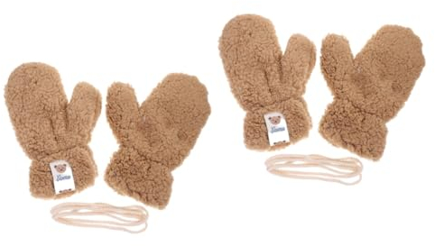 PACKOVE 2paare Cartoon Winterhandschuhe Für Mädchen Warm Gefütterte Fäustlinge Aus Plüsch Für Kaltes Wetter Zum Radfahren Und Outdoor-aktivitäten Bären-design