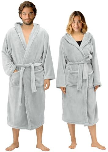 HOMELEVEL Bademantel für Damen und Herren - Flanell Morgenmantel leicht aus Polyester - Sauna Bademäntel - Mikrofaser Saunamantel Robe - Bathrobe Women and Men
