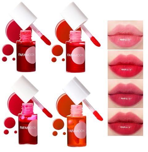 4PCS Lip Tint Stain Set, Mini Liquid Water Tint,Korean Lip Gloss Moisturizing Natural,Long Lasting Waterproof,Multi-Use Lip and Cheek Tint