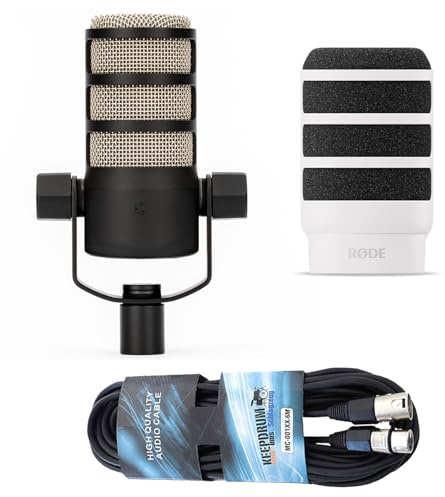 Rode Podmic professionelles Podcast-Mikrofon + WS14W Deluxe Popschutz Weiss + keepdrum XLR-Kabel
