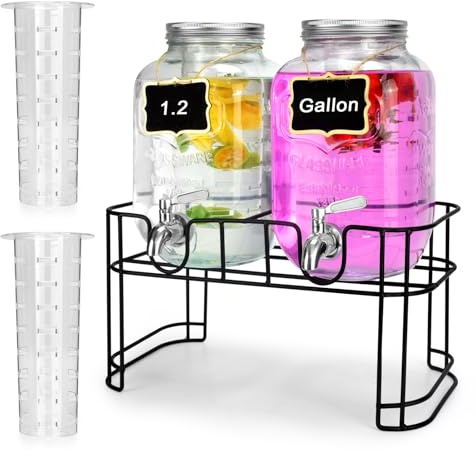 DD&HAPP Glass Drink Dispensers For Parties.1.2 Gallon Beverage Dispensers With Stand And Stainless Steel Spigot.Party Drink Dispenser For Punch,Iced Tea,Ideal for Weddings,Events,Buffet&Home Use.
