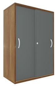 Geramöbel Schiebetürenschrank, 2 Dekor-Einlegeböden, abschließbar, 800x425x1152, Onyx/Nussbaum