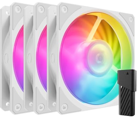 Cooler Master Mobius 120P ARGB White 3-Pack Fan Kit de 120mm ARGB, 3 ventiladores ARGB + AI Mini controlador LED incluido, caja de PC, conjunto de ventiladores para PC, color blanco MFZ-M2DW-243P2-R1
