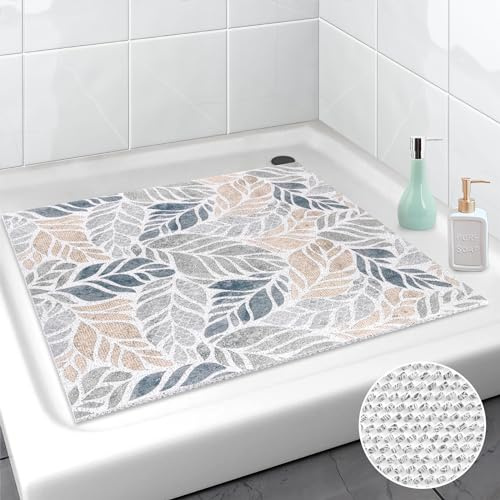 Lurowo Duschmatte rutschfest 80x80 cm, Duschmatte PVC-Luffa, Weich Komfort Duscheinlage rutschfest, schnell trockend Antiruschmatte Dusche für Badezimmer Duschwannen (Laub, 80 x 80 cm)