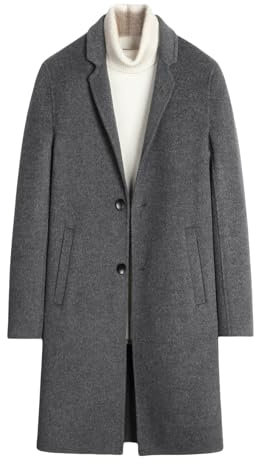 Cappotto lungo da uomo, in lana, caldo, invernale, classico, monopetto, in lana, con tasche, spesso, per lavoro, casual, elegante, soprabito (grigio, XXL), Grigio, XXL