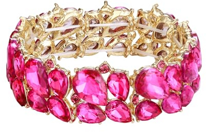 Ever Faith Women's Wedding Party Jewelry Austrian Crystal 2 Layer Teardrop Stretch Bracelet for Her